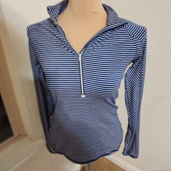 Athleta Sweaters - Athleta blue striped quarter zip top size small